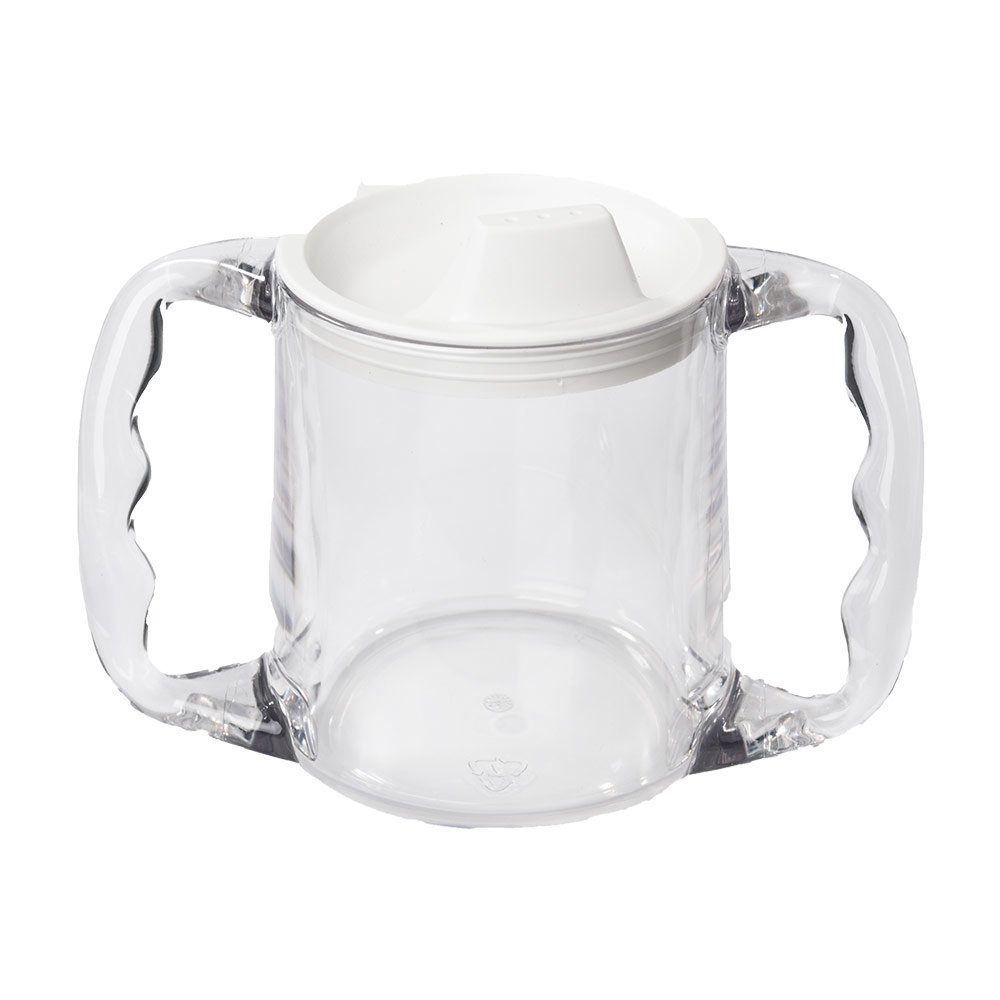 NRS Healthcare Two Handled Caring Mug Plastic - with Spout Lid, Transparent - Image 2
