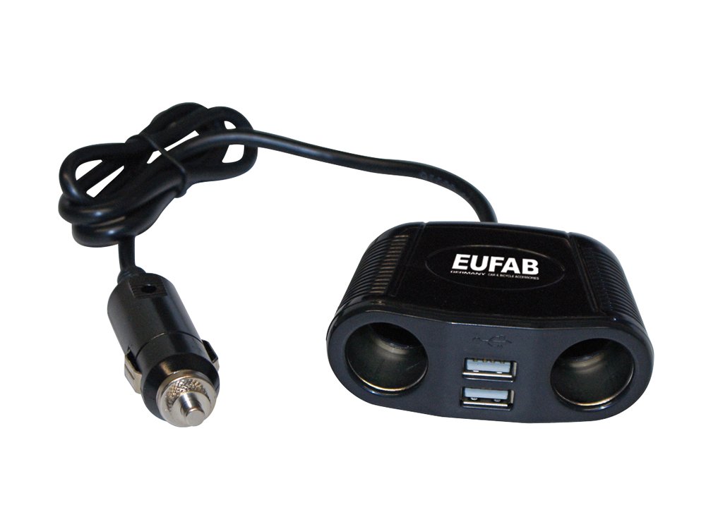 Eufab 16549 Double Socket 12 V with Cable and USB Connector, Black