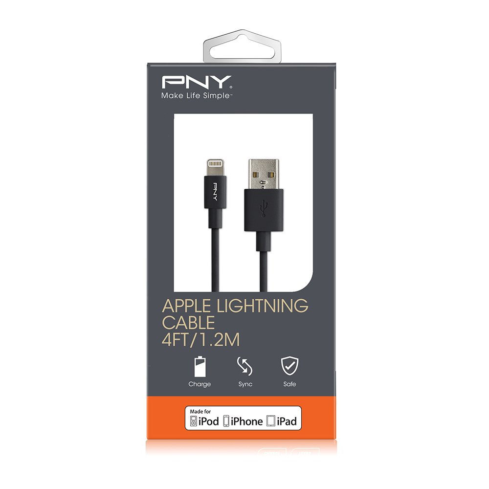 PNY Colored Lightning to USB Charge and Sync Cable - Black - Image 3