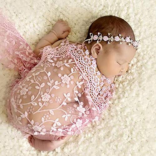 MATISSA Newborn Baby Girl/Boy Lace Tassels Wrap Swaddle Layer Baby Photography Prop (Baby Pink)
