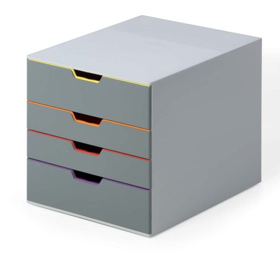 Durable VARICOLOR 4 Drawer Unit | Desktop Drawer Set with 4 Colour Coded Draws | Ideal for Storing Documents and Paper Work