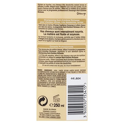 Dessange Nutri-Extrême Richesse Concentrated Nutrition Shampoo for Dry Very Dry or Dull Hair - 250 ml - Set of 2 - Image 4