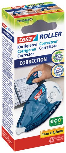 tesa Eco-Friendly Correction Roller ecoLogo - for precise correcting and rewriting easy to use,14m:4.2mm, refill system