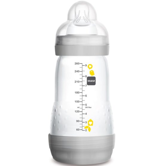 MAM Easy Start Self Sterilising Anti-Colic Baby Bottle Pack of 2 (2 x 260 ml), MAM Bottles with Medium Flow MAM Teats, Newborn Essentials, Grey (Designs May Vary) - Image 2