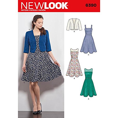 New Look Sewing Pattern 6390: Misses' Dresses with Full Skirt and Bolero, Size A, A (8-10-12-14-16-18), Multi-colour