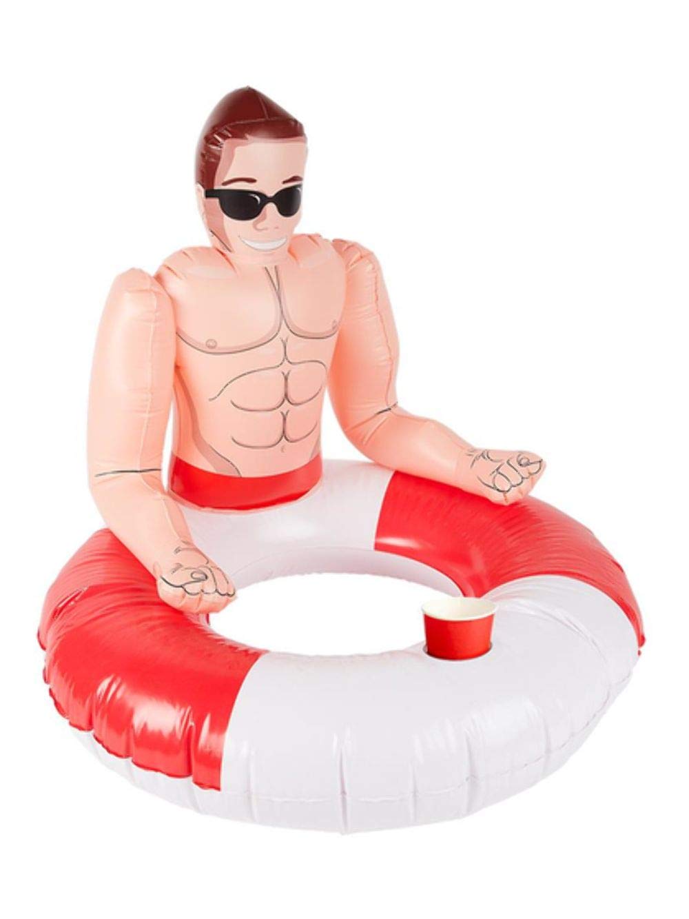 Smiffys Inflatable Lifeguard Hunk Swim Ring, Red & White 88cm/35in, Hawaiian Luau Fancy Dress, Hawaiian Dress Up Accessories