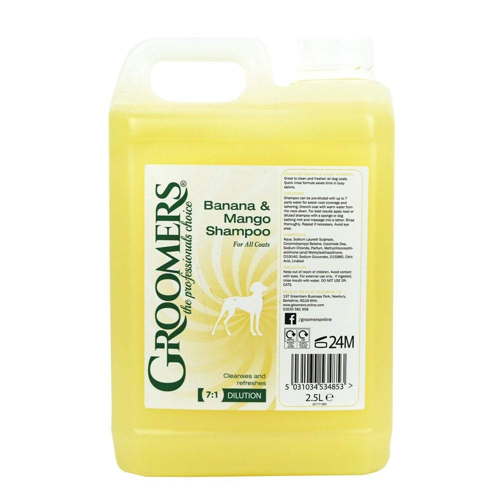 Groomers Banana and Mango Dog Shampoo, 2.5 Litre, Suitable For Any Coat Type & Frequent Use, For Groomers & Pet Owners