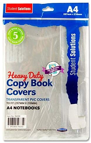 Premier Stationery Student Solutions Clear Book Sleeve, Ideal for School Supplies Office Stationary, A4 Reusable Book Sleeve