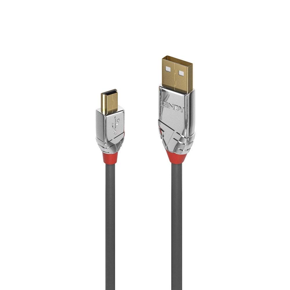 Lindy USB 2.0 Type A to Mini-B Cable, Cromo Line - Grey, 7.5m