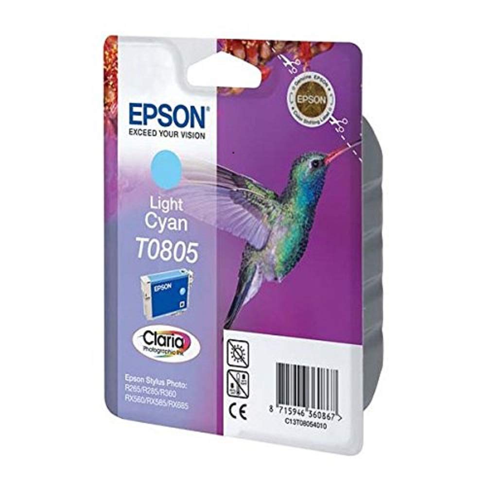 Epson T0805 Light Cyan Hummingbird Genuine Ink, Claria Photo HD Ink Cartridge, Standard