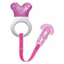 MAM Mini Cooler & Clip, Cooling Component Comforts Teething Babies, Sensitive Gums Massaged by Baby Ring, Long Range Reaches All Baby Teeth, Suitable for 0-3 Years, Pink