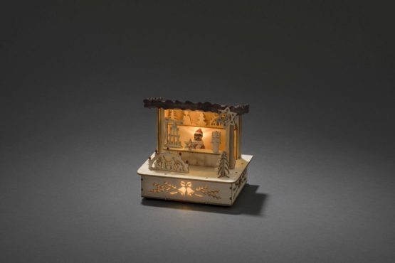 Konstsmide 2822-100 LED Wooden Market Stall “Christmas Shop” with Grey Roof Christmas Light,3 Warm White Diodes, Natural, 12.5 cm*9.5 cm*11.5 cm - Image 2