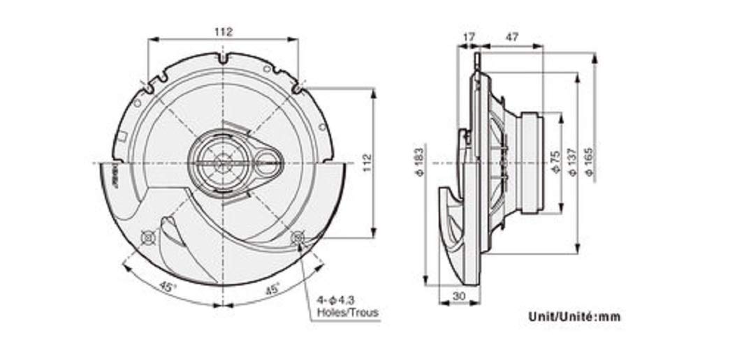Pioneer TS-R1750S 250W 17cm 3 Way Coaxial Speakers, Black, 13cm, 17cm, 6x9 - Image 2