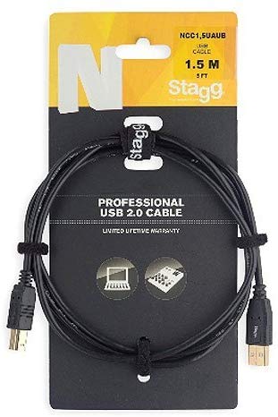 Stagg 21503 1.5 m "A-Male to B-Male" Gold Plated USB 2.0 Cable - Black, Gold,Black, 1.5 meters