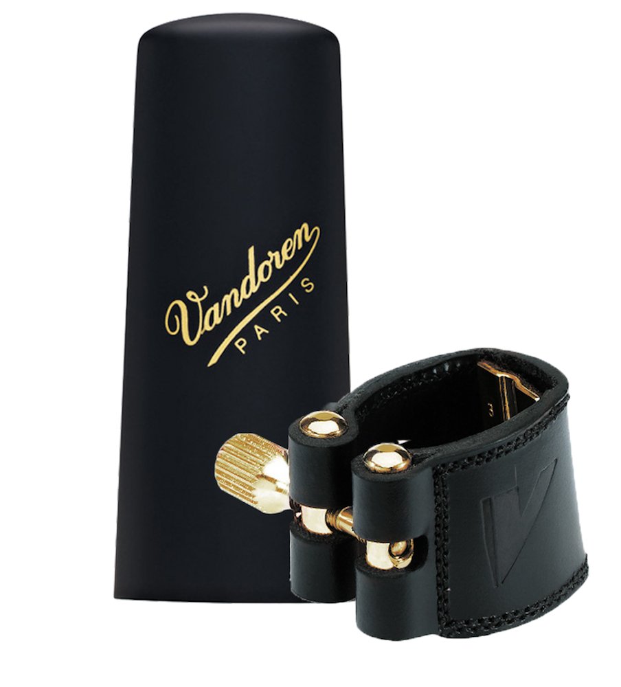 Vandoren Leather Soprano Saxophone Ligature with Plastic Cap, black