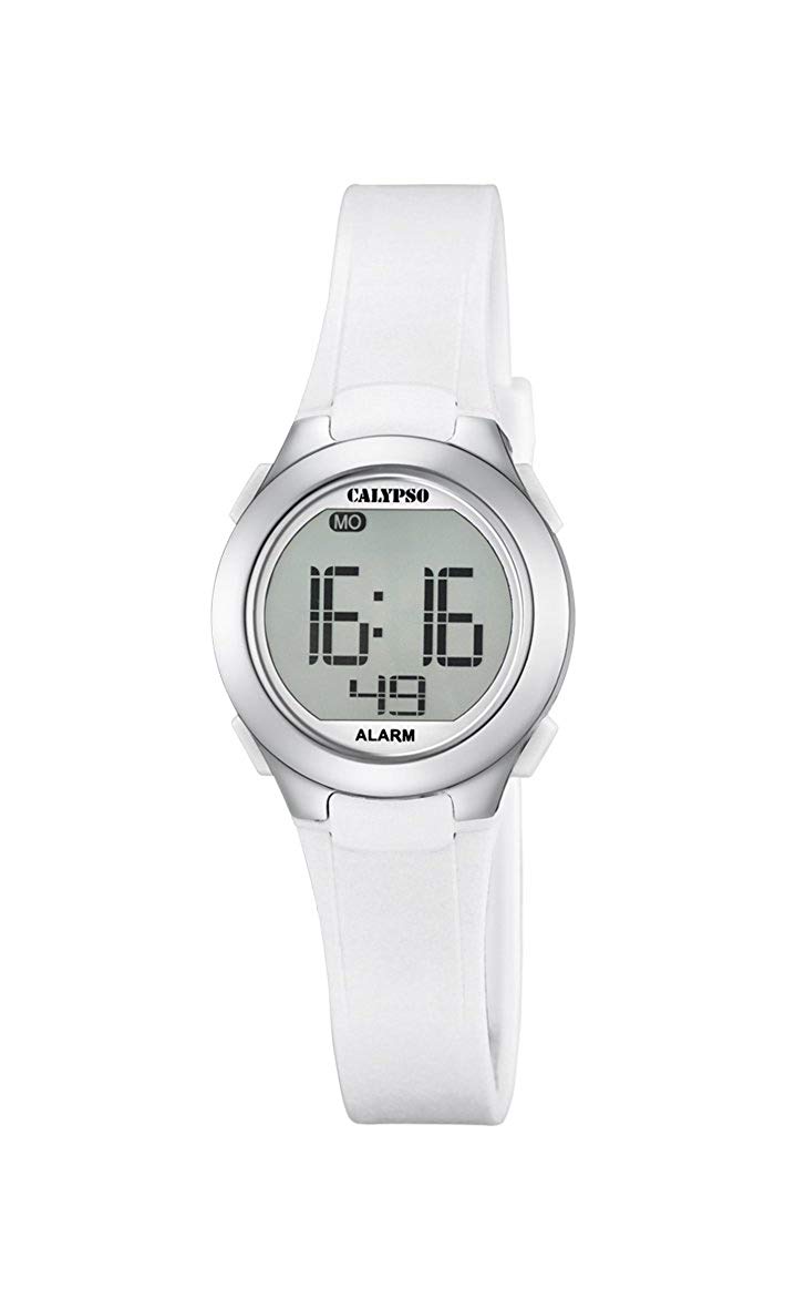 Calypso Unisex Digital Watch with LCD Dial Digital Display and White Plastic Strap K5677/1, Lcd/White