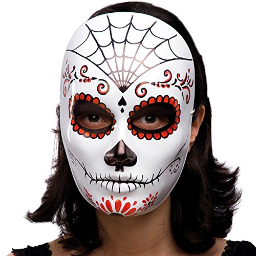 Face Mask Theatre White Decorated, Day of the Dead, Plastic