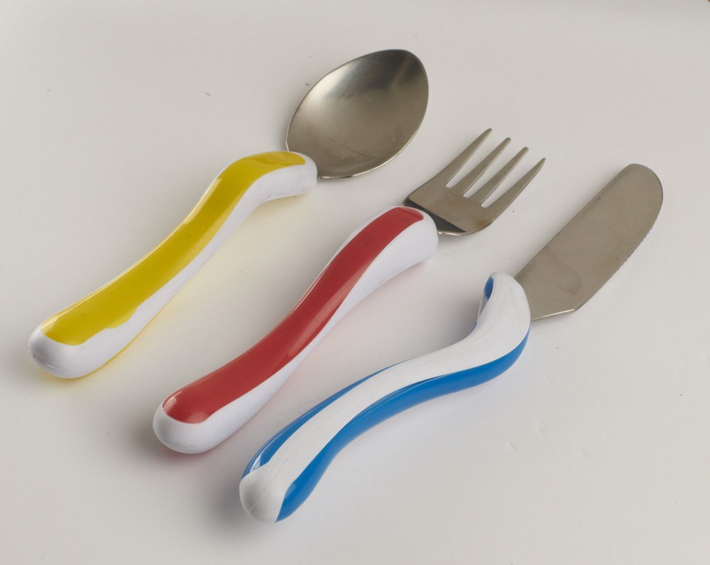 NRS Healthcare 3-Piece Easy Grip Children's Cutlery Set, Stainless Steel, Multi-Colour, Multicolor, 14,5 cm - Image 2