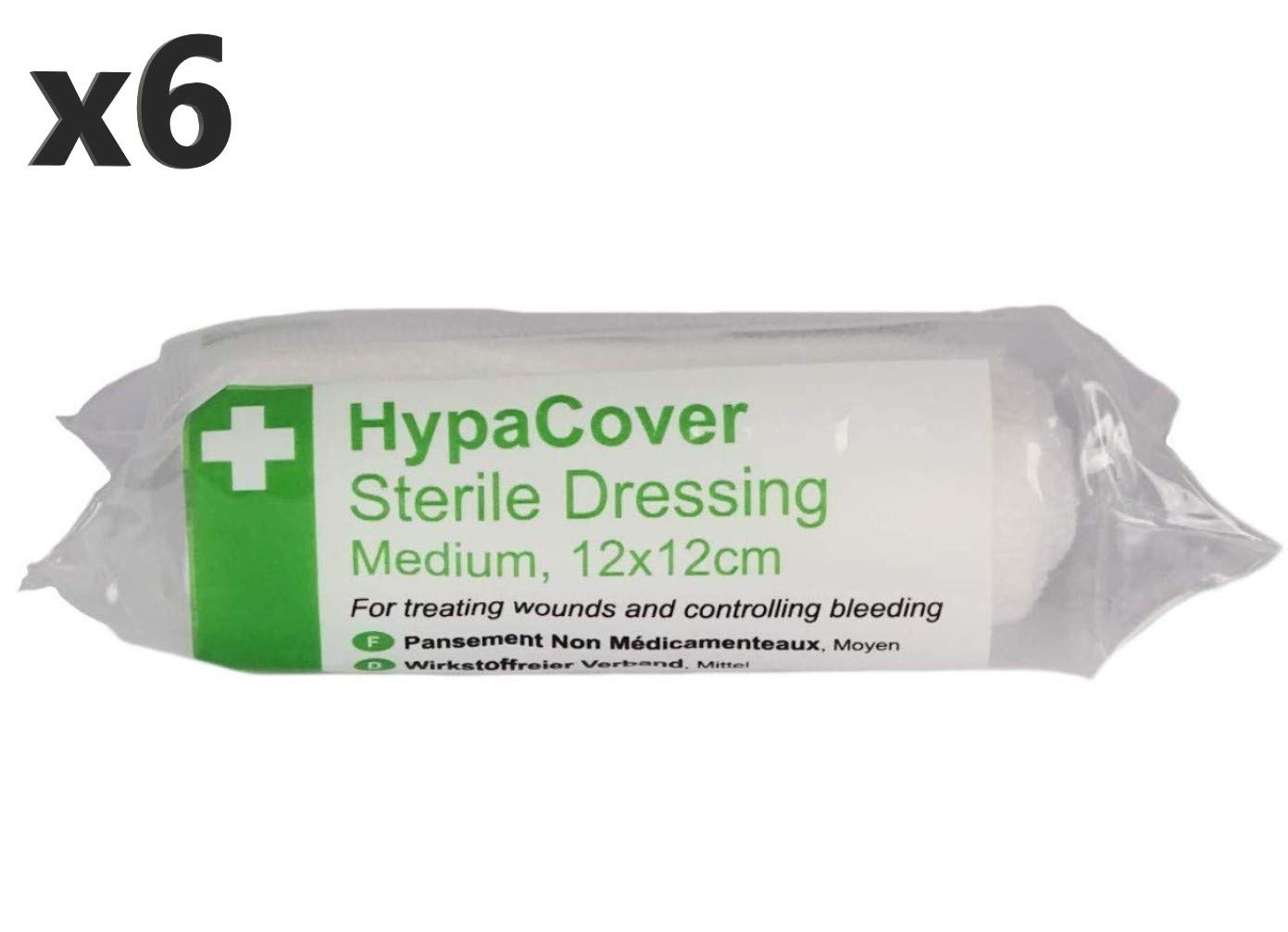 Safety First Aid Group HypaCover Sterile Dressing Bandage - White, Medium 12 x 12 cm (Pack of 6), Medium (12 x 12cm)