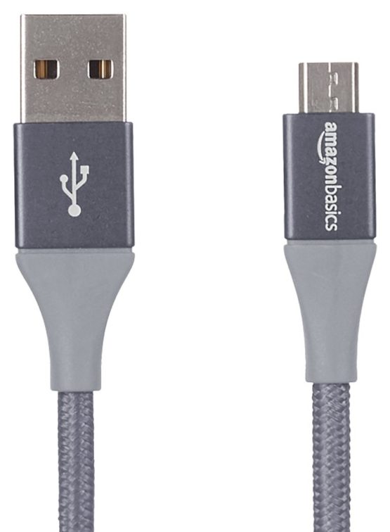 Amazon Basics Double Braided Nylon USB 2.0 A to Micro B Cable | 10 Feet (3 m), Dark Grey