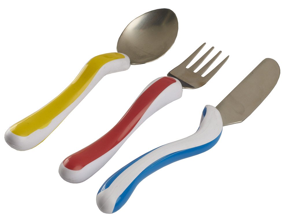 NRS Healthcare 3-Piece Easy Grip Children's Cutlery Set, Stainless Steel, Multi-Colour, Multicolor, 14,5 cm
