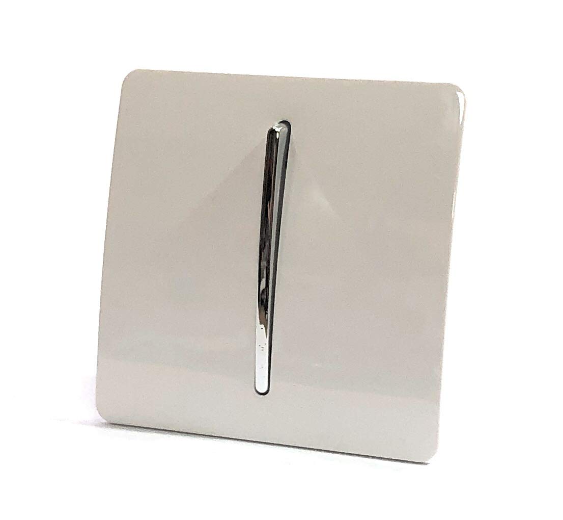 Trendi 1 Gang 3 Way Intermediate 240V Screwless Raised Front Plate Plastic Artistic Modern Glossy 10 Amp Chrome Rocker Single Electrical Wall Light Switch Ice White - Image 2