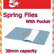 5 Star Office Transfer Spring File with Pocket 315gsm 38mm Foolscap Blue (Pack of 25)