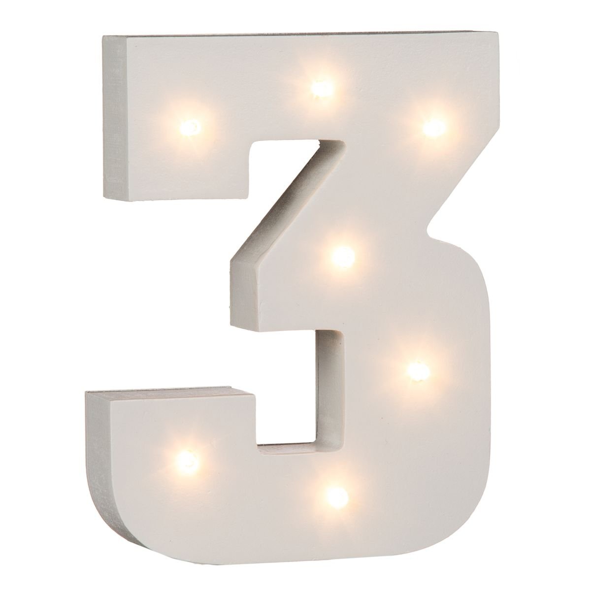OOTB Illuminated Number 3 Light with 7 LED, Wood, White