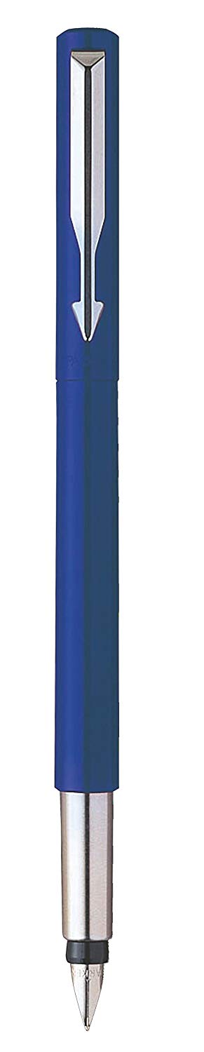 Parker Vector Stainless Steel Trim Fountain Pen with Medium Nib, Gift Box - Blue - Image 2