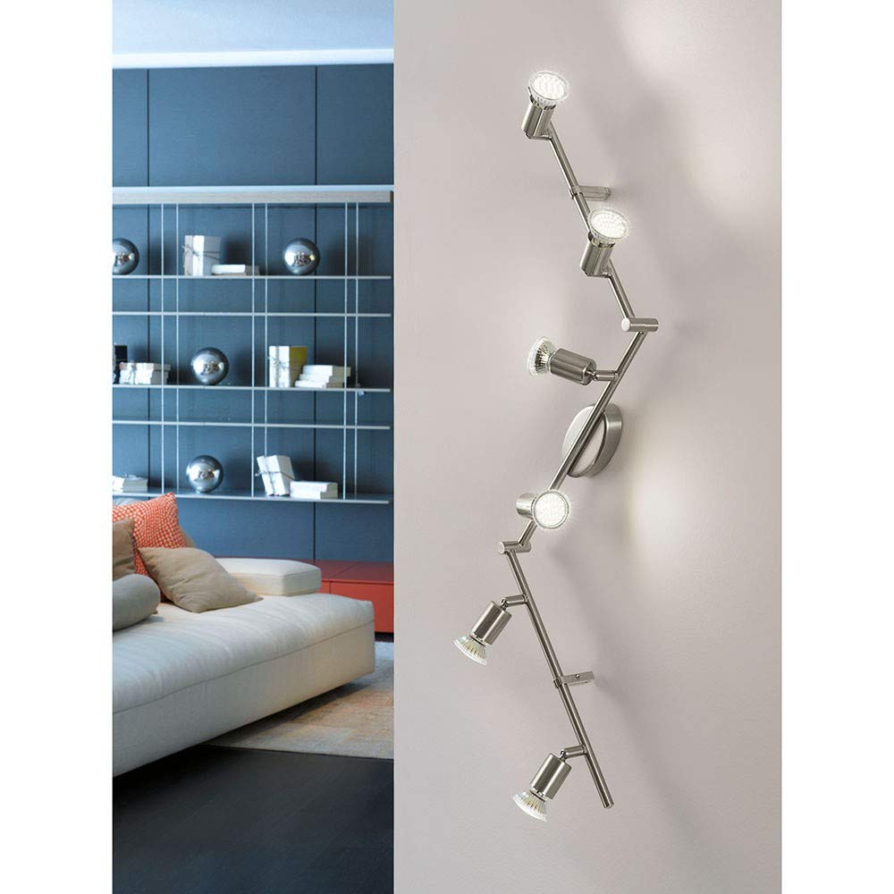 Eglo LED Ceiling Light Buzz-LED, 6-Flame Ceiling lamp, Metal Ceiling Spotlight in Matte Nickel, Living Room Light