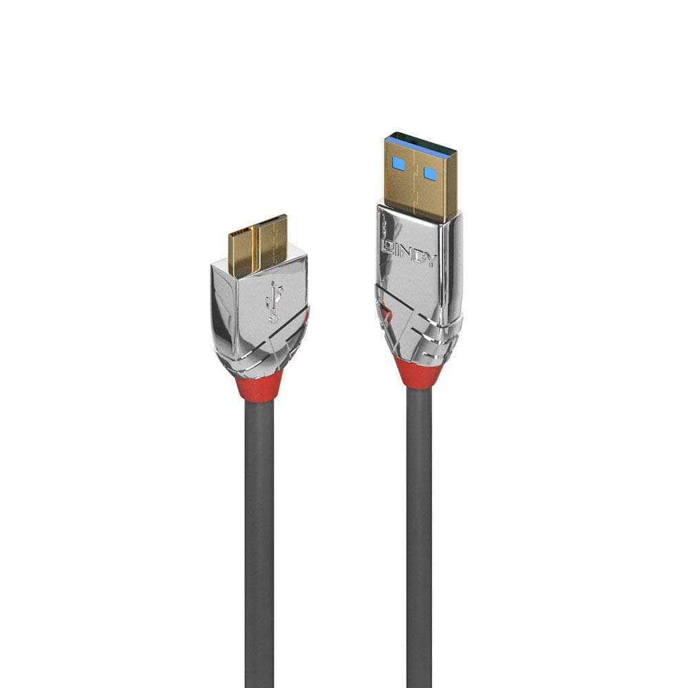 LINDY USB 3.2 Type A to Micro-B Cable, Cromo Line - Grey, 1m