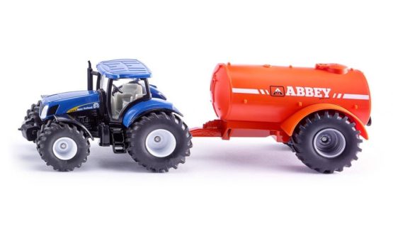 SIKU 1945 Farmer Tractor with Single Axle Vacuum Tanker, Blue/Orange