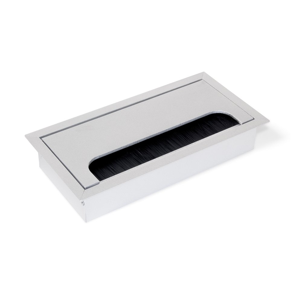 Emuca - Square Built-in Metal Grommet for Table/Desk/worktop 160x80mm (6,2x3,14 inch), matt Anodized Aluminium