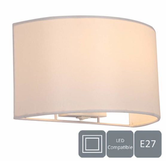 HARPER LIVING 1xE27 ES Wall Wash Light with Switch, Ivory Semi-Circle Fabric Shade, Suitable for LED Upgrade, Ideal for Bedroom, Living Room, Hallway, Hotel, B and B