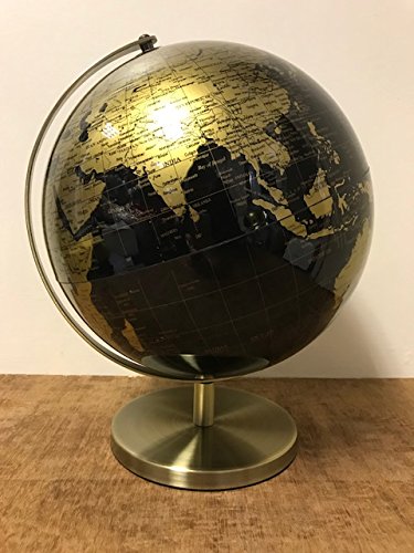 Lesser & Pavey Vintage Rotating Gold and Black World Globe with Metal Base, h34cm, Gold & Black - Image 3