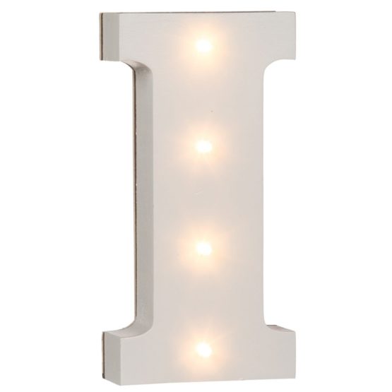 OOTB Illuminated Letter I Light with 4 LED, Wood, White
