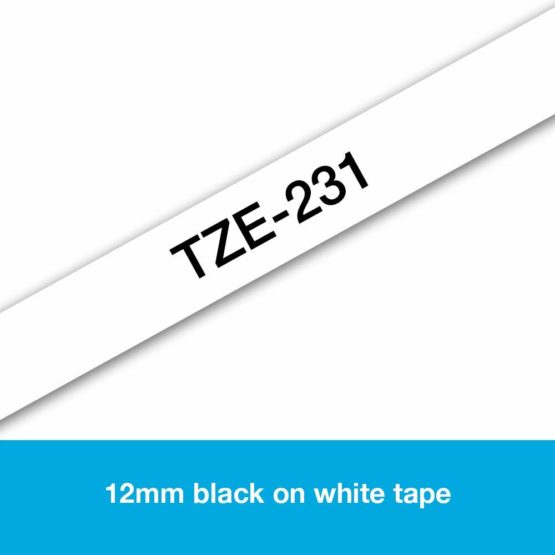 Brother TZe-231 Labelling Tape Cassette, 12 mm (W) x 8 m (L), Laminated, Brother Genuine Supplies - Black on White - Image 2