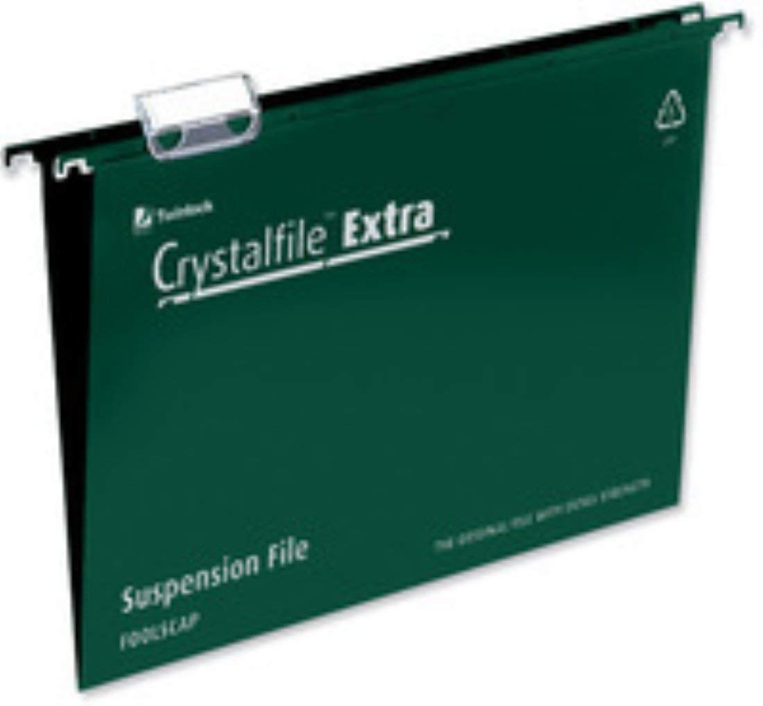Rexel Foolscap Heavy Duty Suspension Files with Tabs and Inserts for Filing Cabinets 15 mm base, Polypropylene, Green