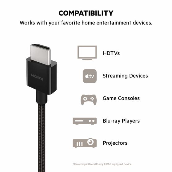 Belkin Ultra HD High Speed HDMI Cable (2018) – 6.6 ft/2 m 4K HDMI Cable, Supports 4K/120 Hz and 8K/60 Hz, Dolby Vision/HDR 10 Compatible, 48 Gbps - Image 2