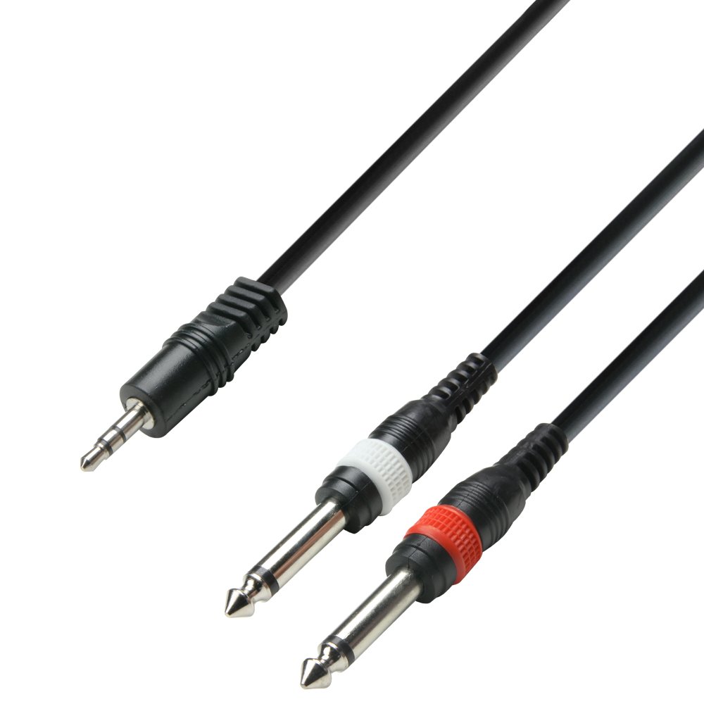 Adam Hall 3 Star Series 3m 3.5mm Jack Stereo to 2x 6.3mm Jack Mono Audio Cable, Black, 3 meter