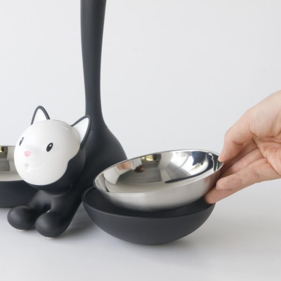 Alessi | Tigrito AMMI09 B - Design Cat Bowl, 18/10 Stainless Steel and Thermoplastic Resin, Black - Image 4