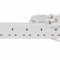 6 Way Gang Power Mains Extension Lead 5M Metre Cable British Approved 13A Amps - White