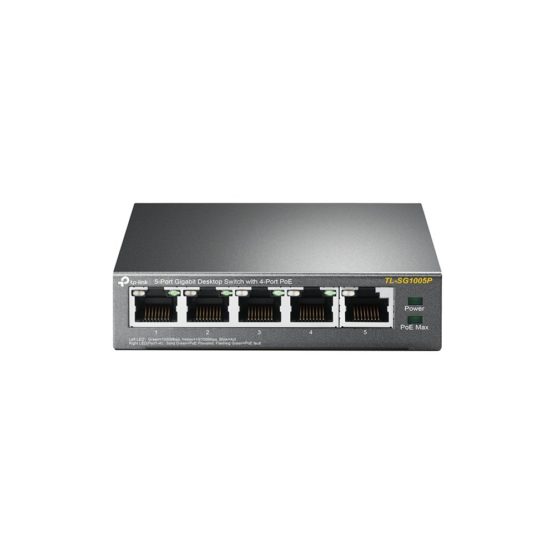 TP-Link PoE Switch 5-Port Gigabit, 4 PoE+ ports up to 30 W for each PoE port and 65 W for all PoE ports, Metal Casing, Plug and Play, Ideal for IP Surveillance and Access Point(TL-SG1005P V2)