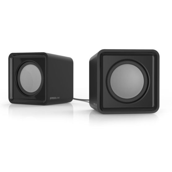 SPEEDLINK SL-810004-BK Twoxo Stereo Compact Cube designed USB Powered 5W Speakers –3.5mm jack for use with PC, tablet or smartphone – Multimedia sound for music, games and video - Black