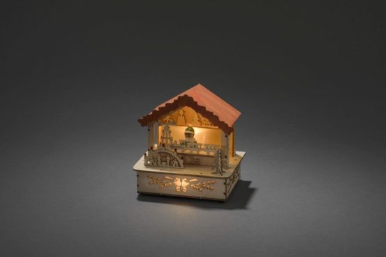 Konstsmide 2821-100 LED Wooden Market Stall “Toy Seller” with Orange Roof Christmas Light ,3 Warm White Diodes, Natural, 12.5 cm*9.5 cm*11.5 cm - Image 2