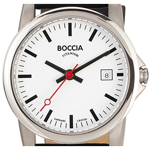 Boccia Ladies Quartz Watch with White Dial Analogue Display and Black Leather Strap B3080-07, White/Black - Image 2