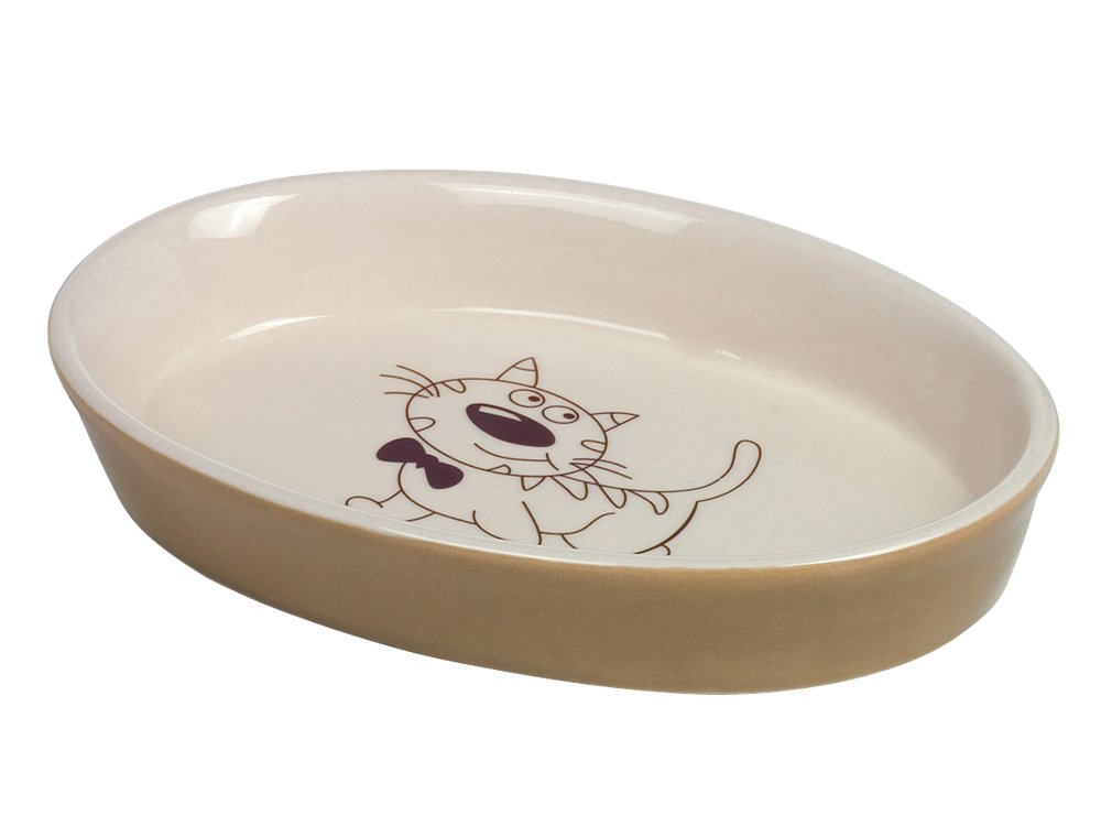 Nobby 73638 Ceramic Cat Bowl Oval 17 x 11 x 2.5 cm, Brown/Beige