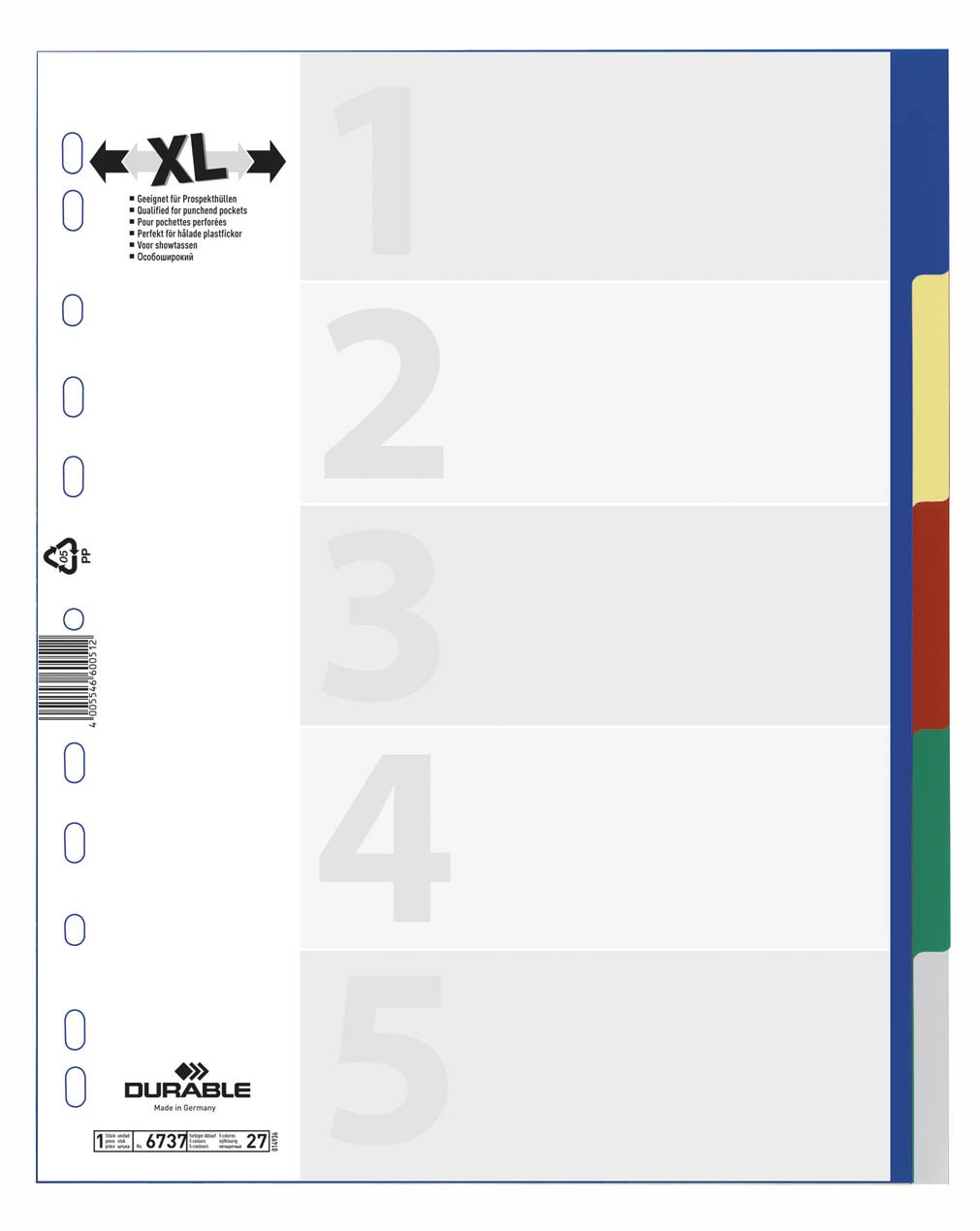 Durable Index A4+ 5 Part File - Includes Coloured Tabs & Cover Sheet for Easy Organisation - Universal Hole Punching - Pack of 20 - Image 2