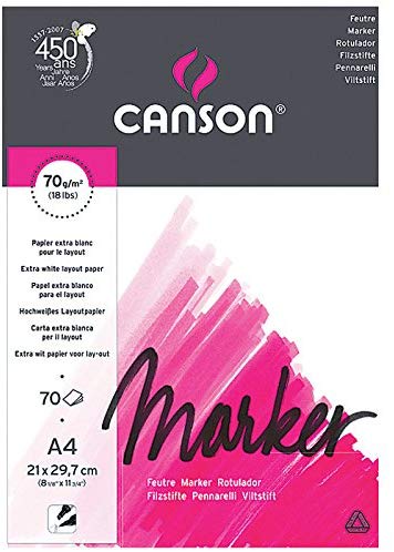 Canson Marker A4 pad Including 70 Sheets of 70gsm Layout bleedproof Paper: high White and Ultra-Smooth