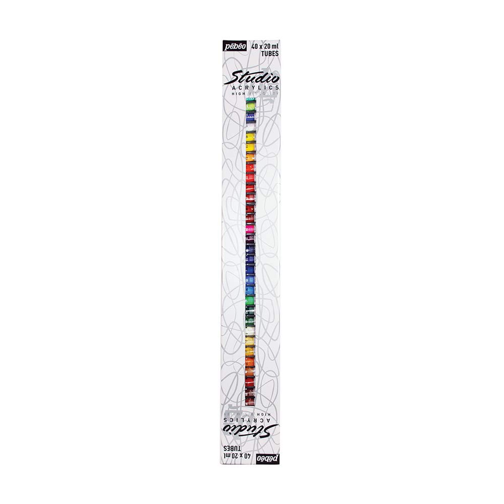 PEBEO 20 ml Studio Acrylics Assorted Tubes with Brush, Set of 40, Multicolor, 20 ml (Pack of 40)